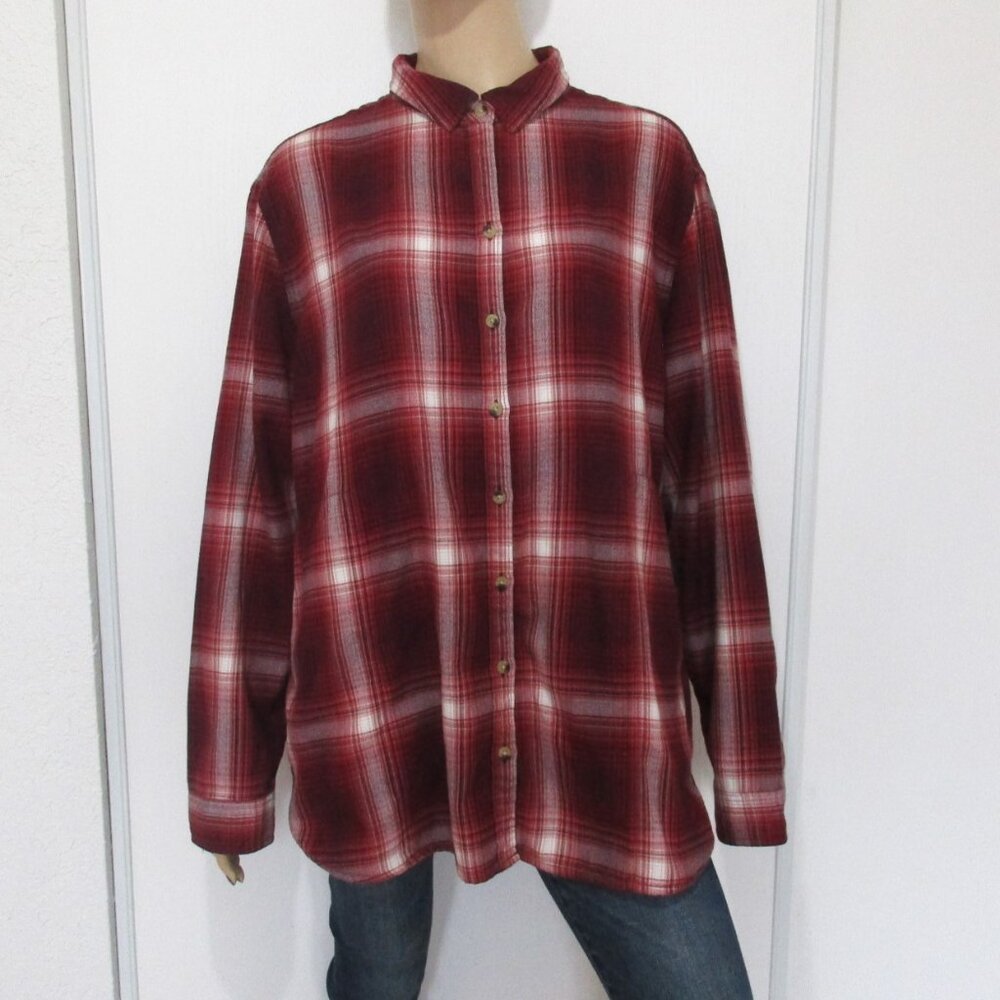 JACHS Girlfriend Flannel Shirt Size XXL Red Plaid Button Down